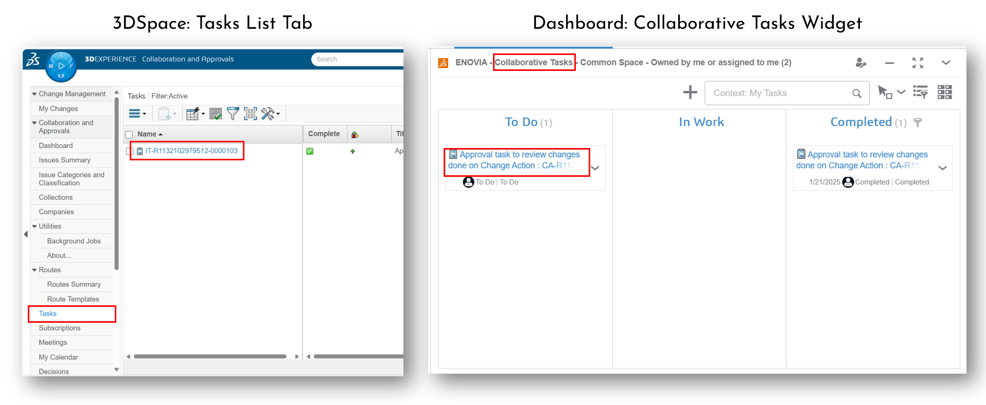 Space and Dashboard Tasks List